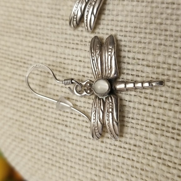 Sterling & Moonstone Dragonfly Earrings - Picture 2 of 5